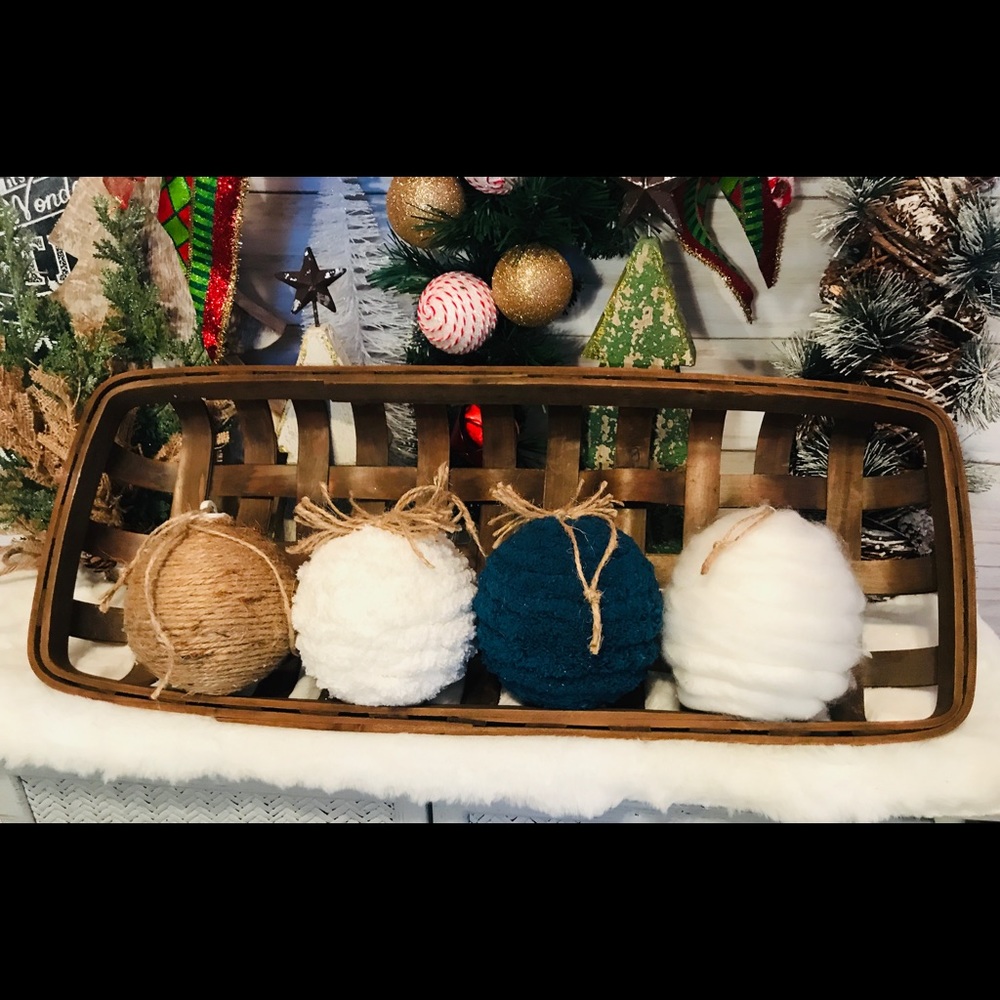 Set of 4 ornaments Blue creme jute